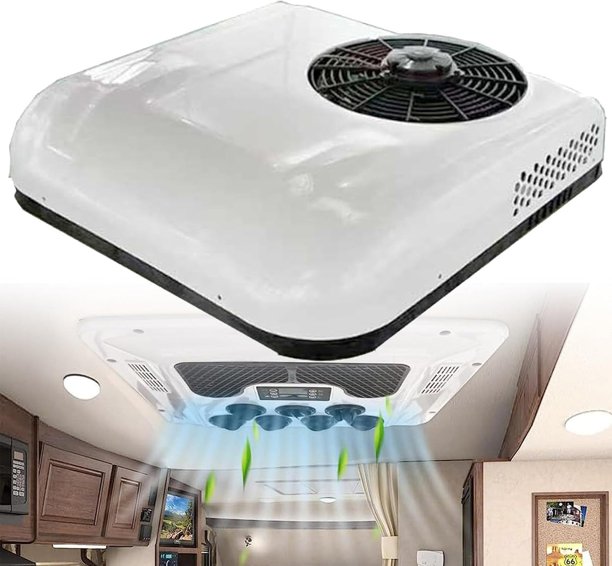 HENGCMM Climatiseurs, 68,5 cm × 68 cm × 14,5 cm, 850 W, 24 V/12 V, seulement 20 dB, 12 V, blanc/rouge, Climatiseur /24 V Cc