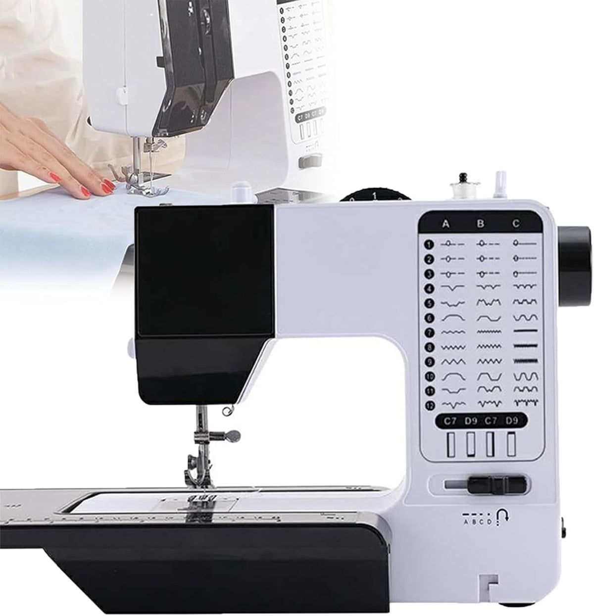 ZMJGLL machine à coudre, Gris, électronique Mini Portable avec 38 Points, Table d'extension et pédale, Tissu épais 6-8 Couches
