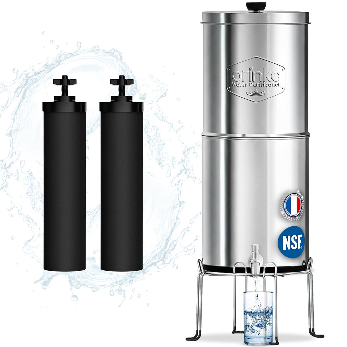 orinko Purificateurs d'eau, 5,6 L, Blanc, Filtre à Eau par Gravité avec 2 Cartouches, Purificateur d'Eau avec Charbon Actif