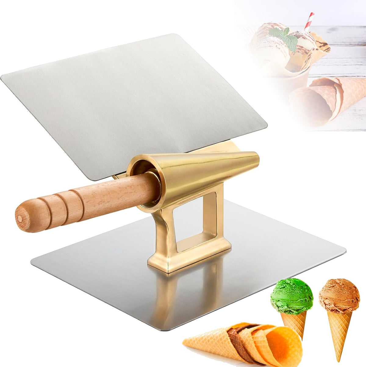 Machine Machines à gaufres et croques, 52 cm, Marron, à gaufres Rouleau solide et lisse pour crème glacée