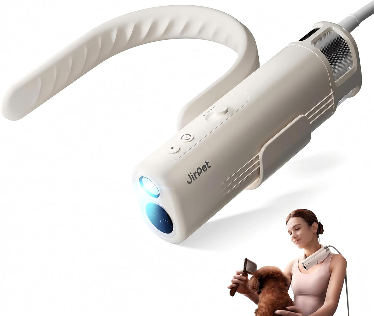JirPet Sèche-cheveux, 75 m, Gris, Sèche Cheveux pour Chien à Accrocher Au Cou, Professionnel, Portable à /s