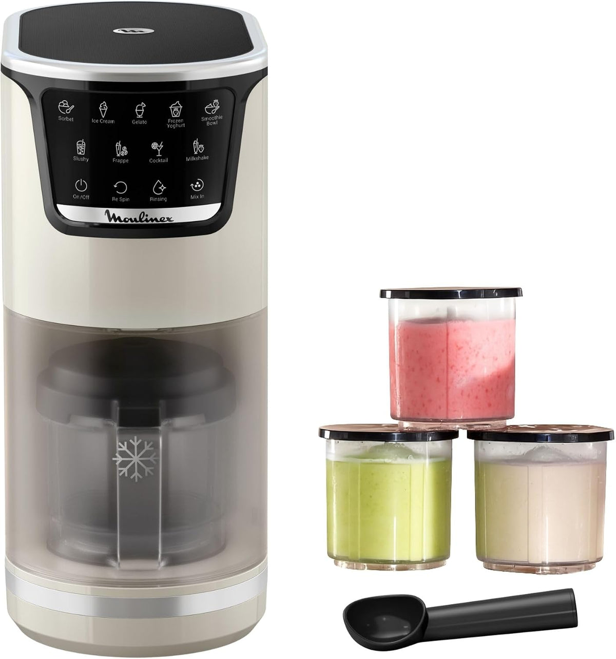 Moulinex sorbetière, 1.4 L, Noir, - Dolci Machine à glaces 10 programmes 3 bols Ivoire, préparer crèmes glacées