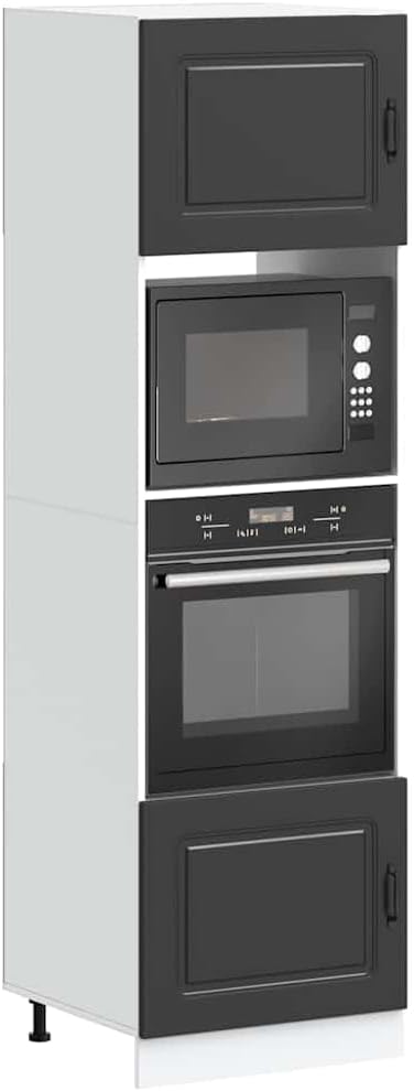 SooIarix armoire, 60 x 57 x 207 cm, bois, noir., Kalmar Lot de 2 s de cuisine indépendantes pour four et micro-ondes Noir