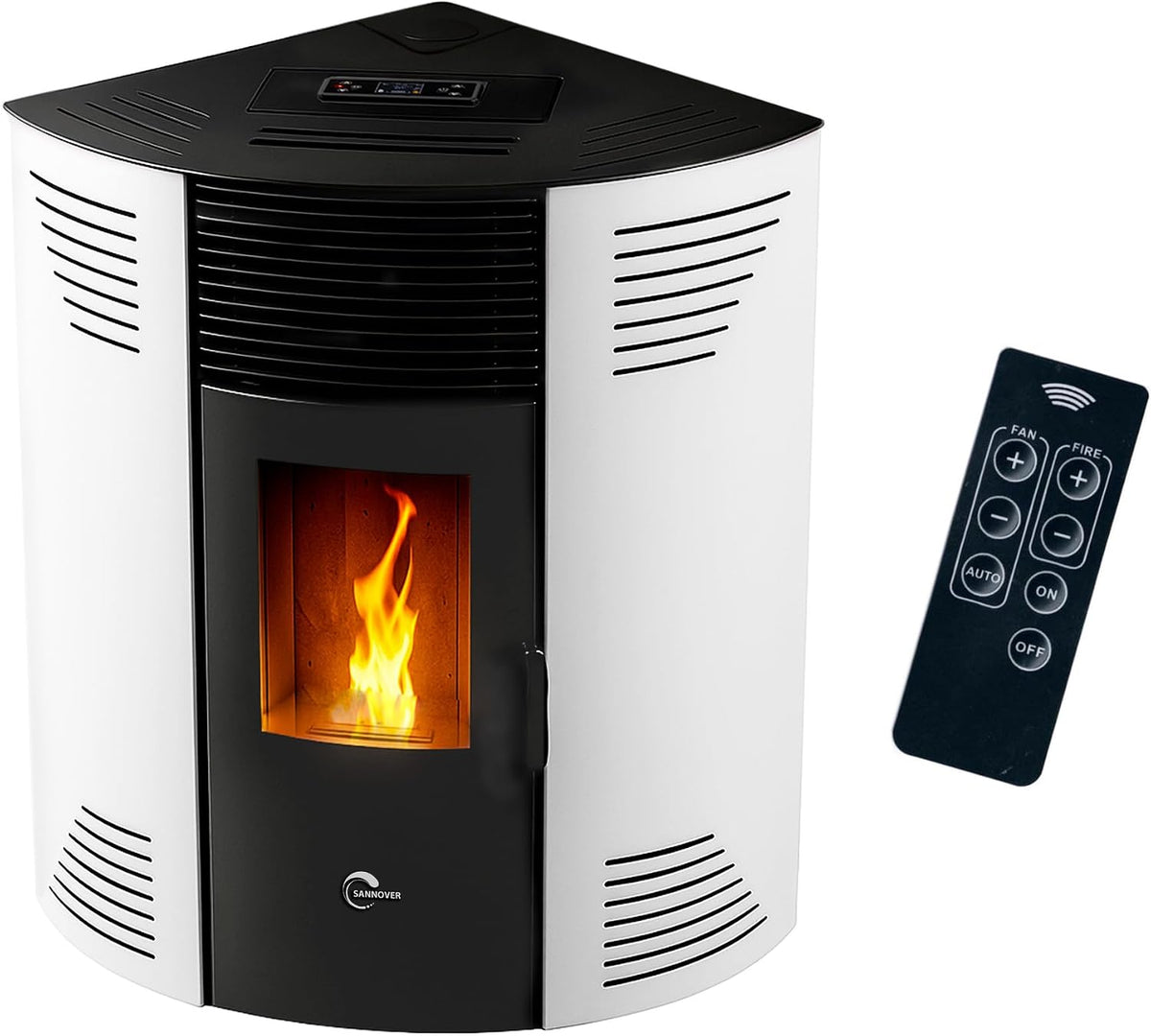 Sannover Thermique Chauffage aux granulés, 12,2 kW, Blanc, Poêle à granulés d'angle étanche Iseos Sannover