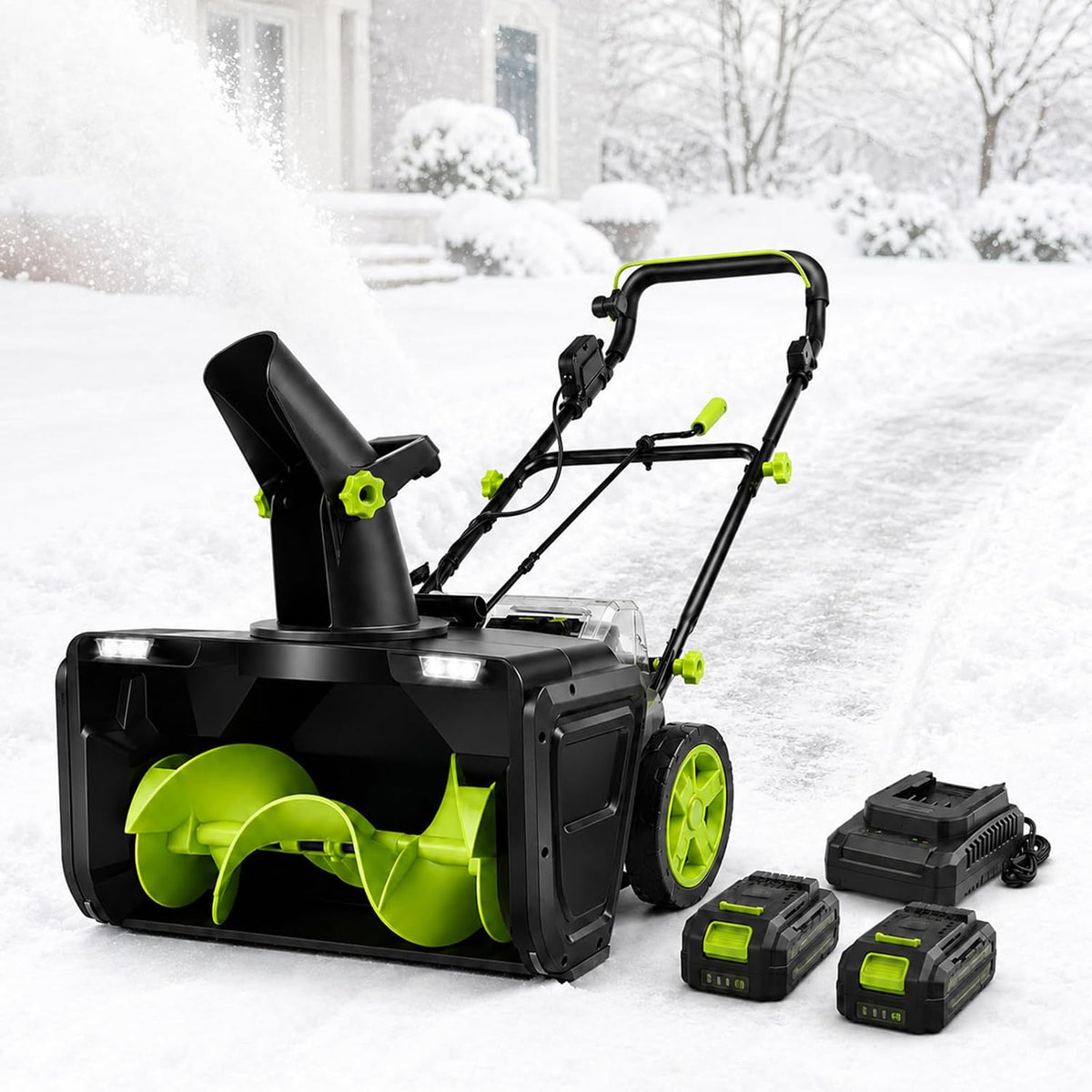 FgdVrelnor fraise à neige, 3500 W, 50 cm, 25 cm, 7,6 m, Noir, avec 2 Batteries pour Chemins de Jardin, Profondeur