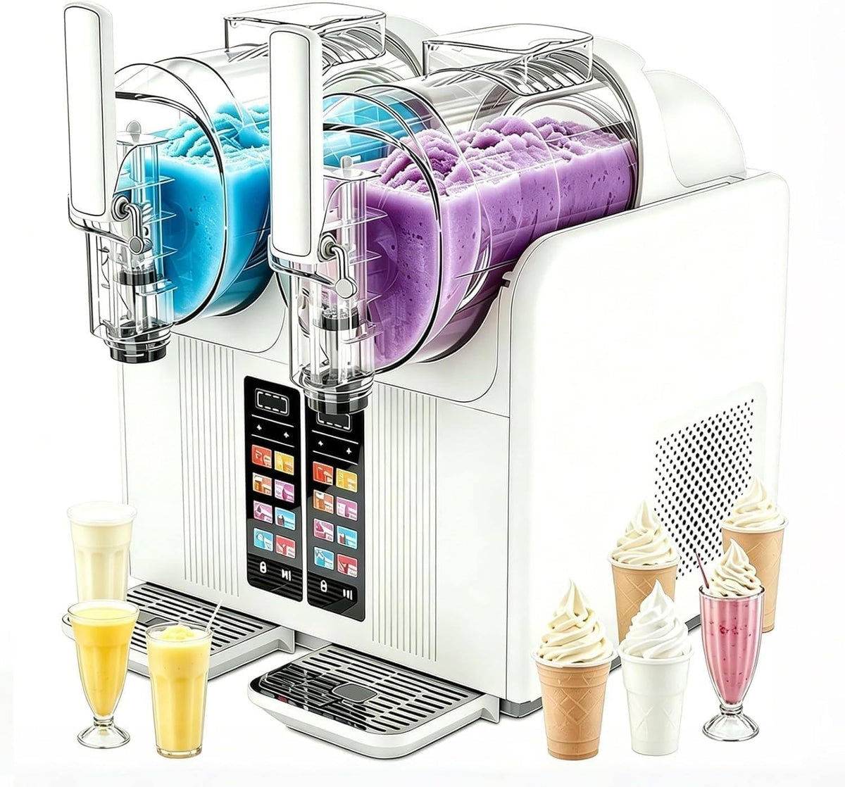 FJYAWEN Machines à granité, 2 X 2, Blanc, Machine à Granita électrique, Double Cuve l, Slush Machine sans Glace