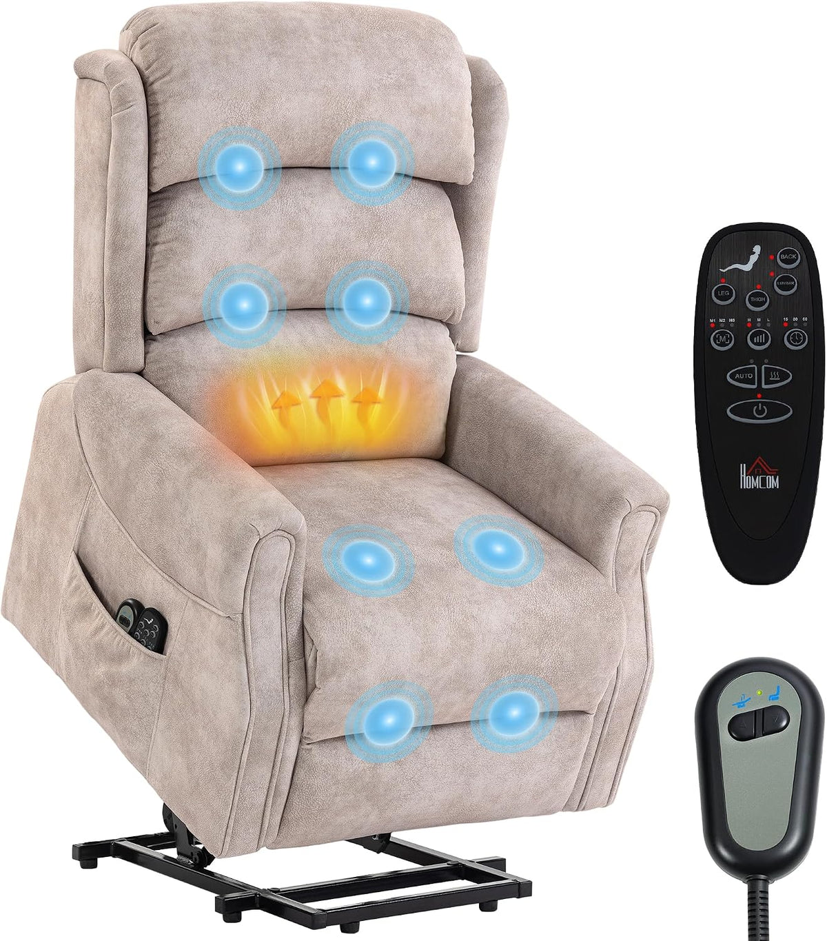 HOMCOM Fauteuils relaxants, Beige, Fauteuil Releveur Électrique Massage Vibration Chaleur