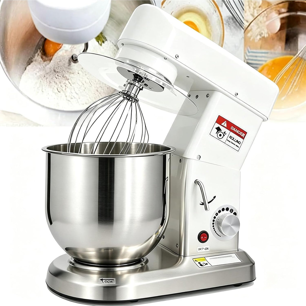 HaiZethonic robot pâtissier, 5 L, 10 Litres, Argenté/Blanc, Robuste Acier Inoxydable, 3 Accessoires White, Robot Mélangeur Professionnel (Fouet