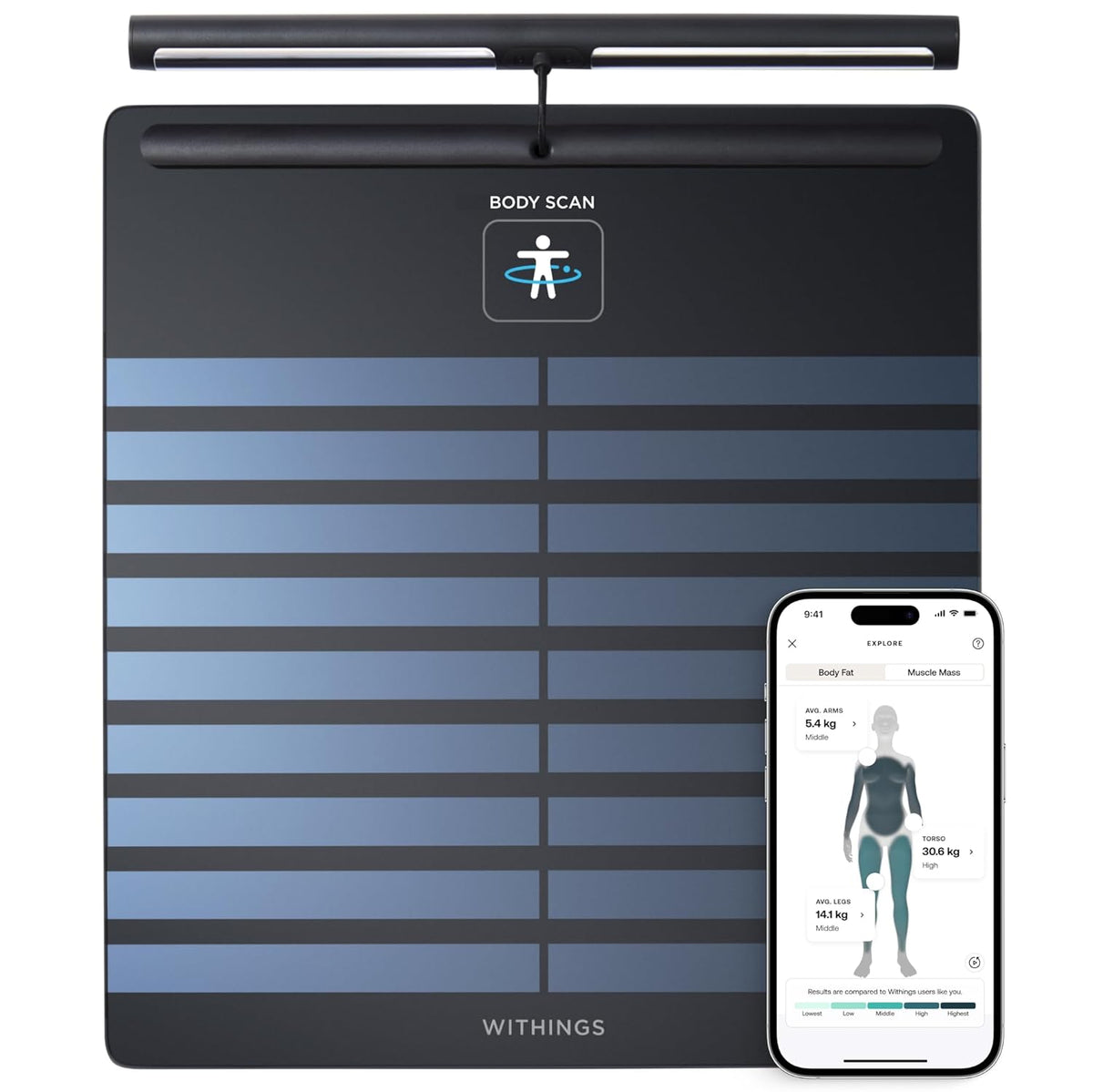 Withings Impédancemètres, Noir, Body Scan, BIA Segmentaire, Wifi & Bluetooth
