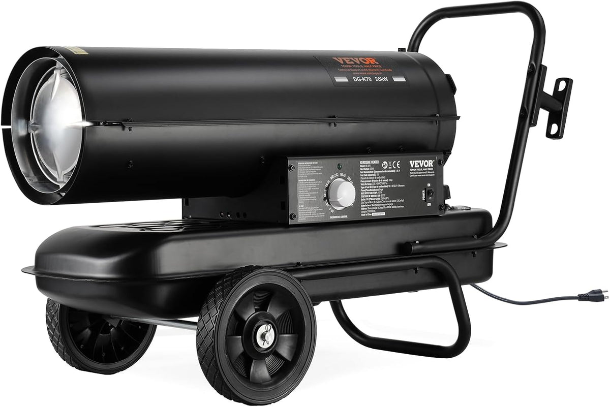 VEVOR Radiateurs, 870 x 385 x 550 mm, 70000 BTU, 19 L, Noir, Chauffage à Air Pulsé au Kérosène Diesel, Chauffage d'Appoint Portable