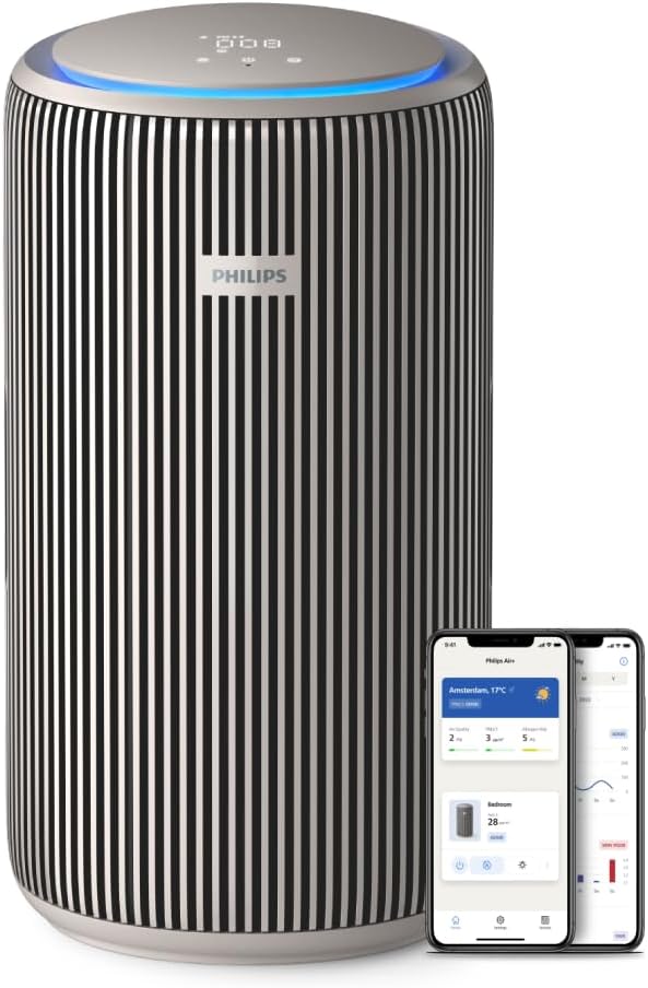 PHILIPS purificateur d'air, 130 m, 15 dB, 500 m, Gris, connecté 3200, jusqu'à ², CADR ³/h, Filtre HEPA PureProtect + charbon actif