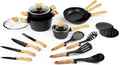 Excelsa batterie de cuisine, Noir, Black Wood Batterie de casseroles 19 pièces, aluminium, revêtement antiadhésif