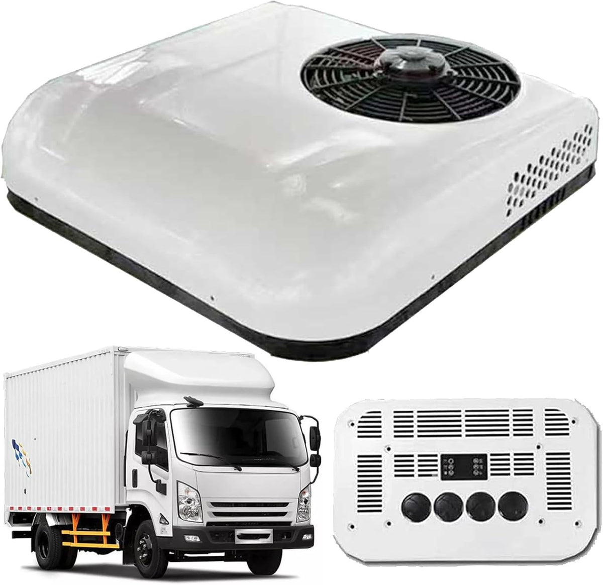 HENGCMM Climatiseurs, 68,5 cm × 68 cm × 14,5 cm, 850 W, 24 V/12 V, seulement 20 dB, 12 V, blanc/rouge, Climatisation /24 V pour Caravane