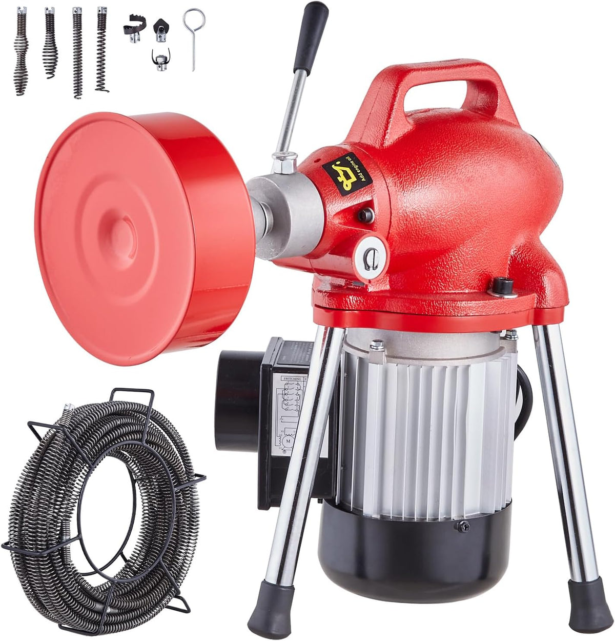VEVOR Furets déboucheurs, 17,32 x 9,45 x 17,32 pouces / 440 x 240 x 440 mm, 20 m, 16 mm, 250 W, 4,6 m, Argenté, 2 Câbles Acier x / x 9