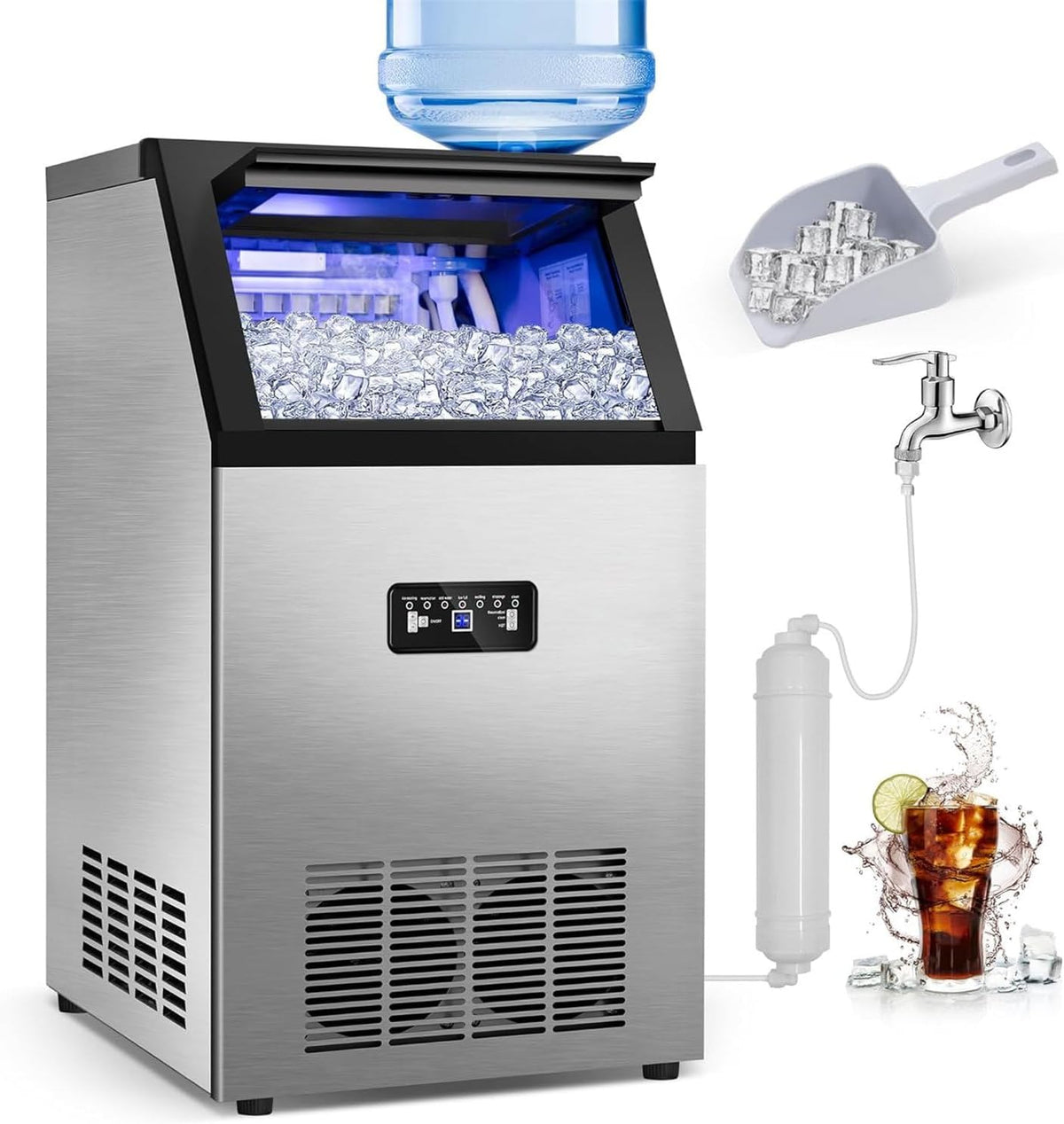 Nuxyyds machine à glaçons, 354 x 428 x 637 mm, 40 kg, 11,5Kg, Noir, De Comptoir à Haut Rendement /24h, Commerciale Avec Stockage