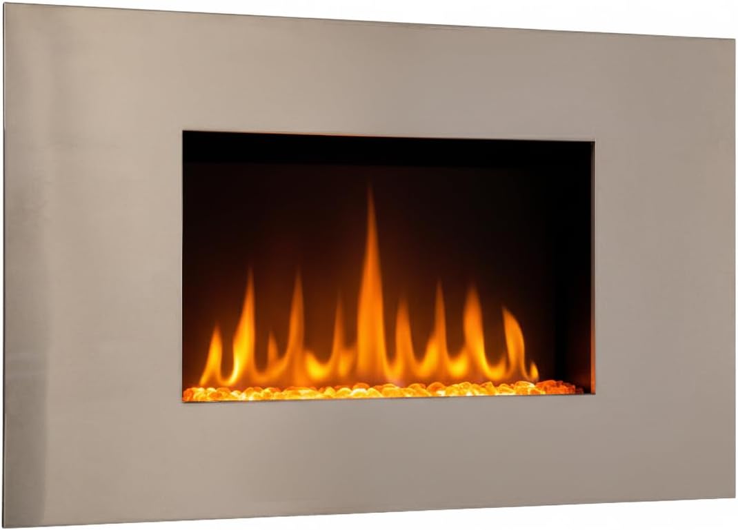 Chemin'Arte cheminée électrique, 90 x 50 x 13 cm, Argenté, Effet Flammes LEDs Pure INOX - Conçue en France - - 2 Ans