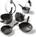 STONELINE batterie de cuisine, Noir, Future 8 pcs, Set de Casseroles, Poêles avec Becs Verseurs et Couvercles Passoires