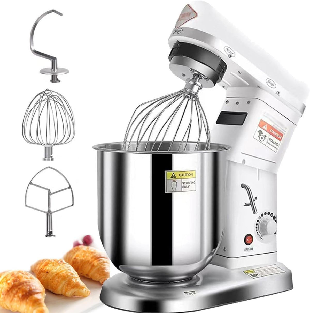 ylpddmm robot pâtissier, 500 W, 220 V, 7 L, Argenté/Blanc, 3 Vitesses - Robot Pétrin Multifonction Robot Cuisine