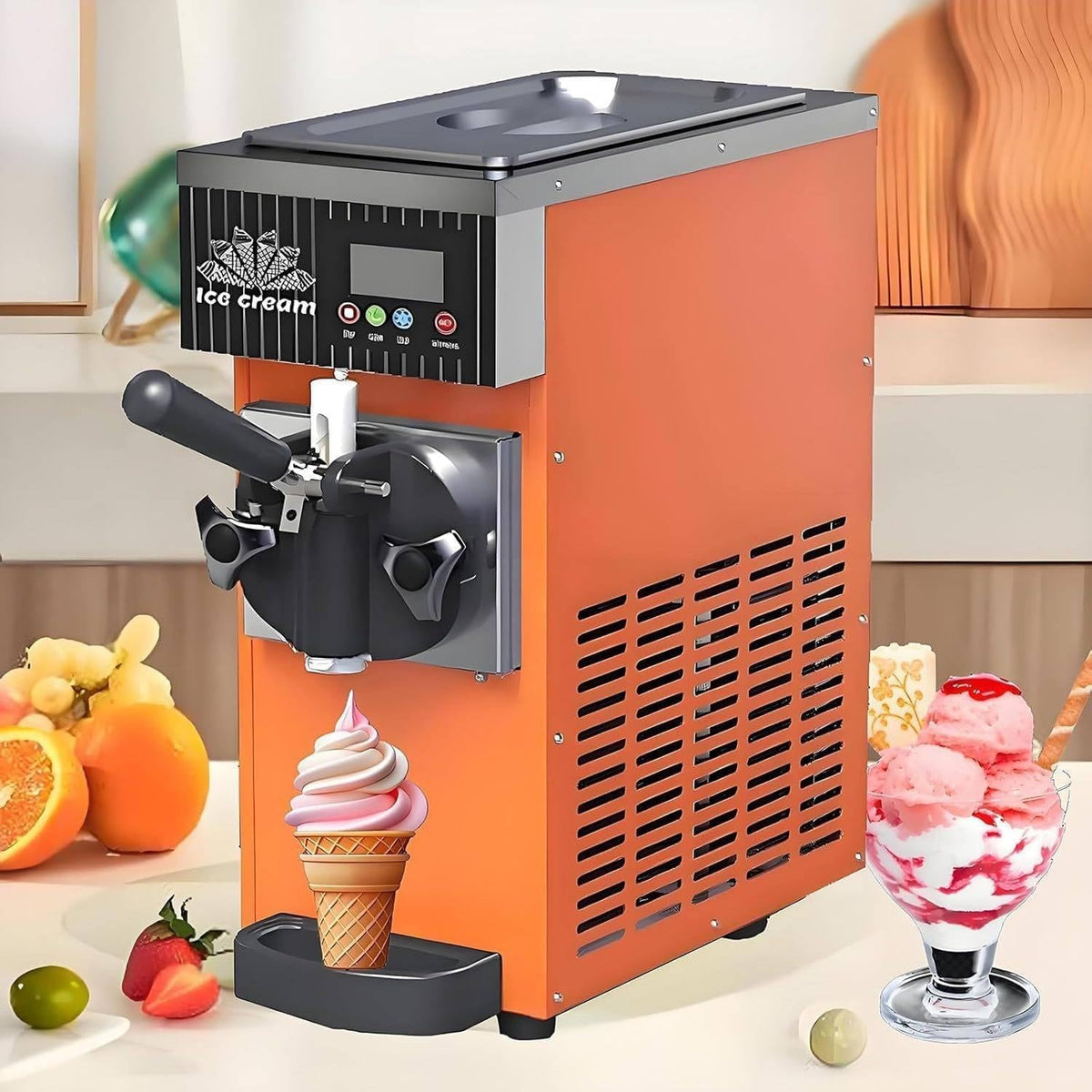 QITUJOUR sorbetière, 200 x 400 x 510 mm, 450 W, 5 Kg, 2,5 L, 1 L, Acier inoxydable, Orange, Professionnelle