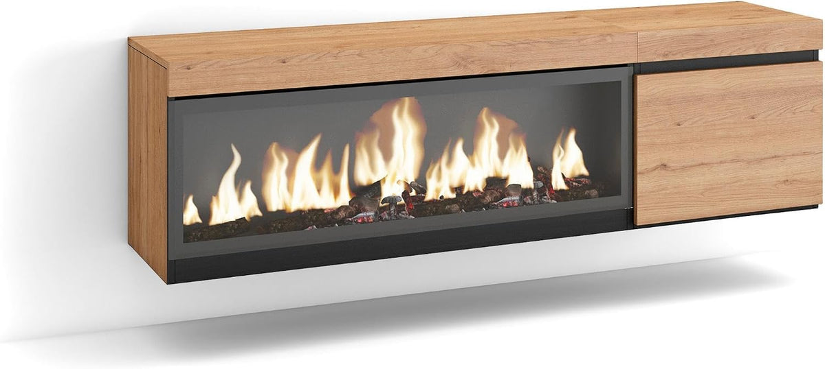 Skraut Home cheminée électrique, 107 cm de large, 32 cm de haut., 34w., Marron, Meuble TV, Banc Télé, Grand Espace de Rangement
