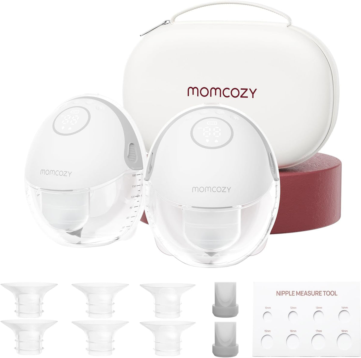 momcozy Tire-laits, Gris, M6 Tire Lait Electrique Main Libre, 295 mmHg, Lot de 2