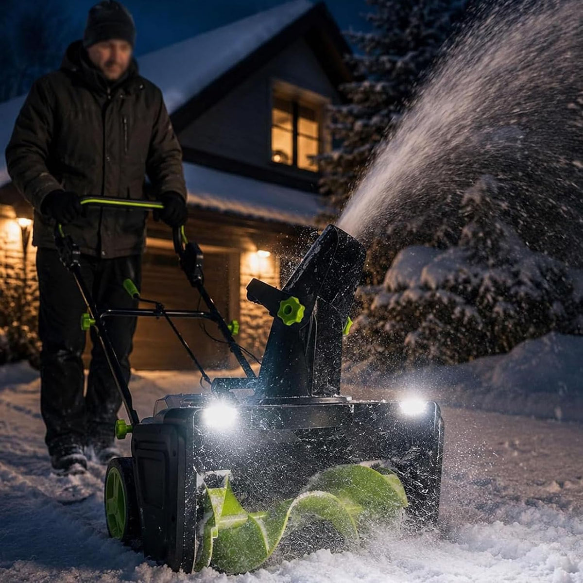 HaiZethonic fraise à neige, 3500w, Noir, Neige électrique, éclairage LED Et Fraise Hélicoïdale Nylon 2batteries