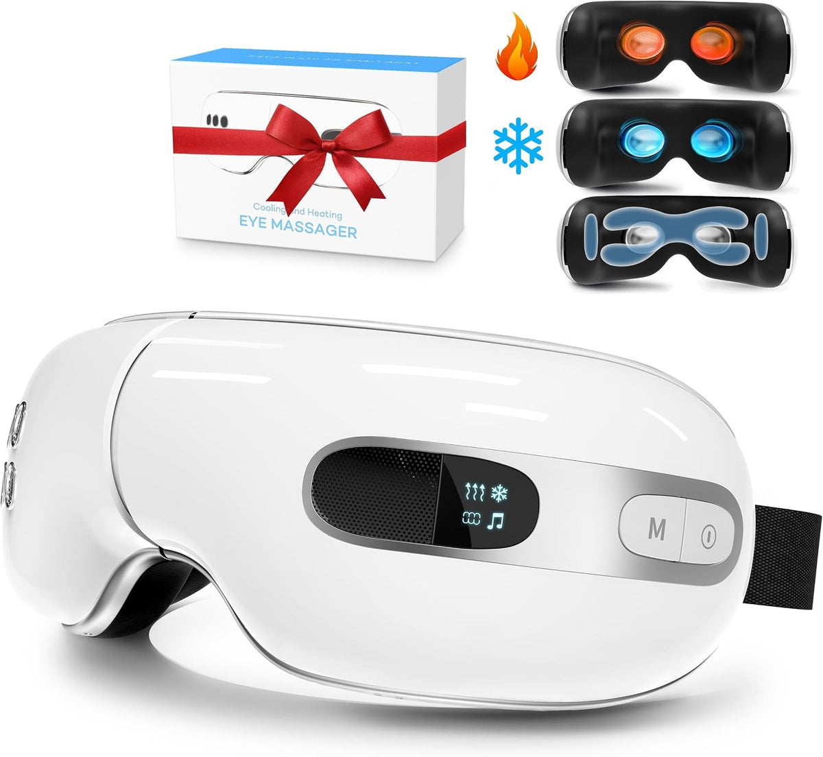 BOQUBOO appareil de massage, Noir, Masseur oculaire avec chaleur et refroidissement, Masque pour les Yeux Rechargeable avec Vibration