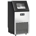 HOMCOM machine à glaçons, 45 kg, 11 kg, Argenté, commerciale /24h écran LCD & minuterie, auto-nettoyant, acier inoxydable