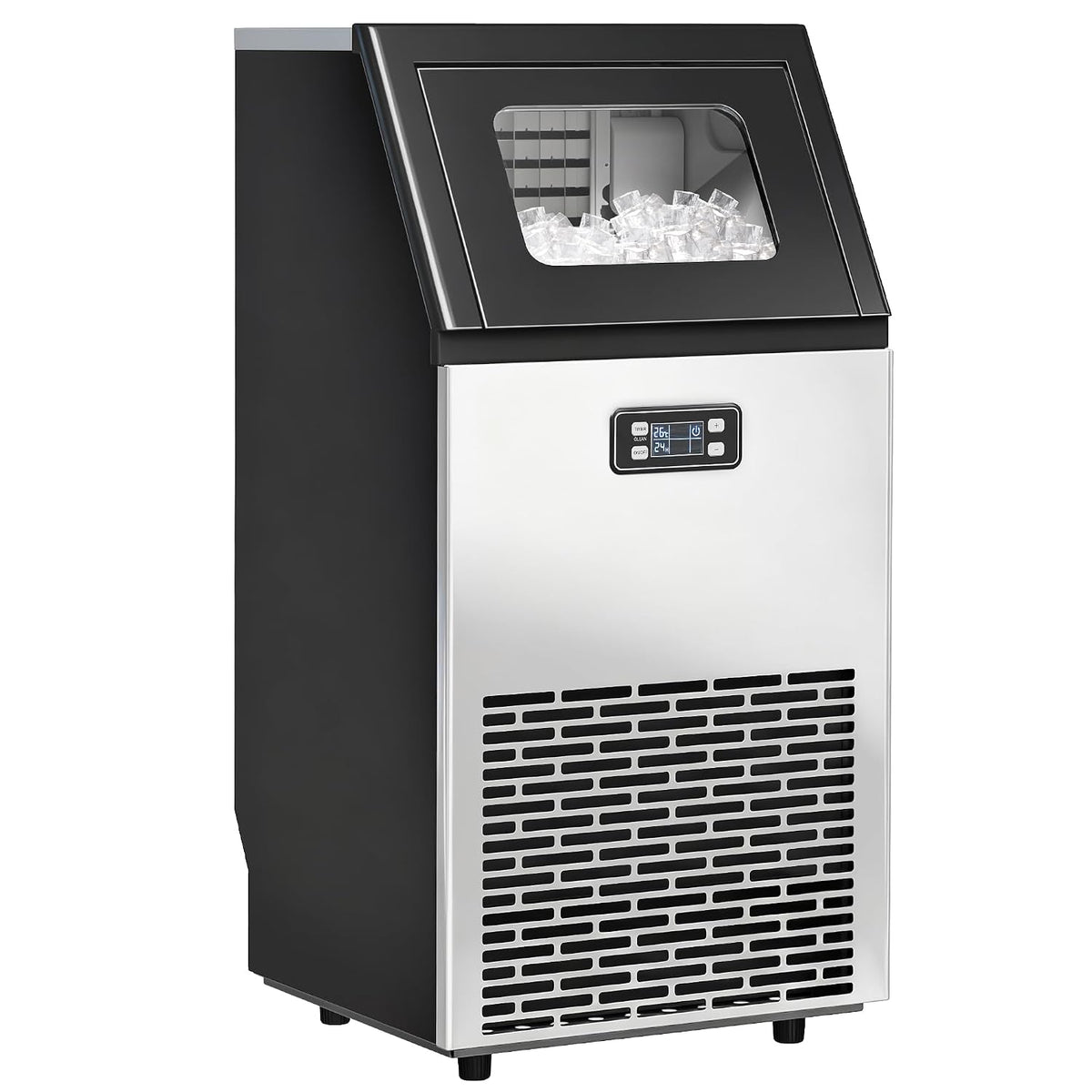 HOMCOM machine à glaçons, 45 kg, 11 kg, Argenté, commerciale /24h écran LCD & minuterie, auto-nettoyant, acier inoxydable