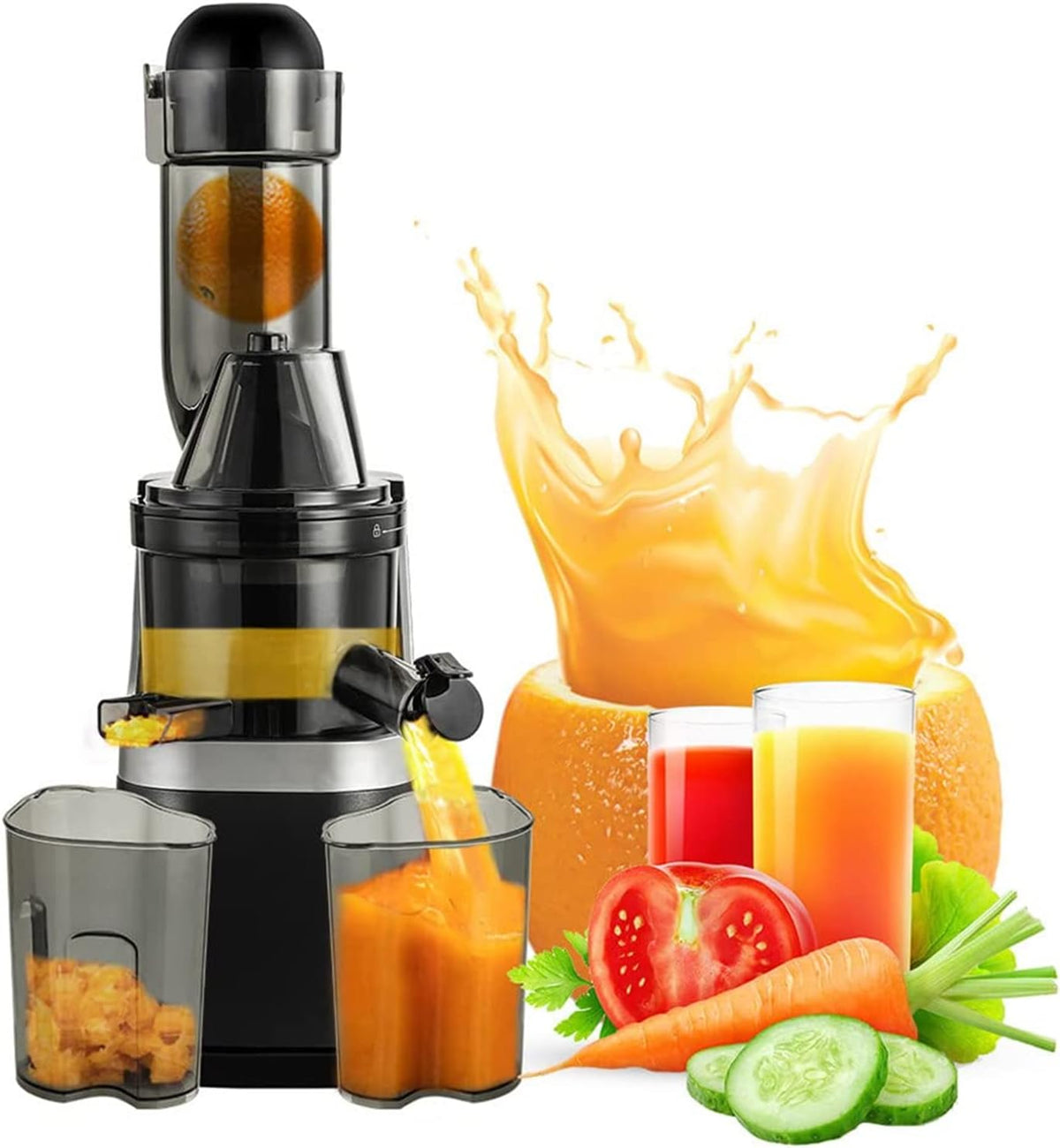 CGCSYZ presse-agrumes, 45 tr/min, Noir, Extracteur de jus de fruits et légumes à vis sans fin électrique