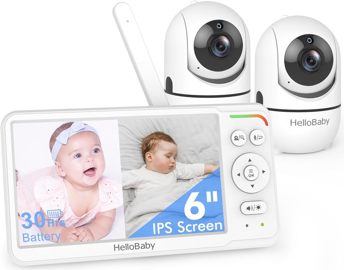 HelloBaby Moniteurs vidéo, 6 pouces, 305 m, Gris, Le premier moniteur de bébé IPS de avec 2 caméras, Sans WiFi