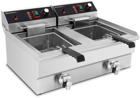 Equipementpro Friteuses, 2 x 10, Argenté, Friteuse Professionnelle Inox L avec Robinet, Haute Capacité pour Frites & Beignets