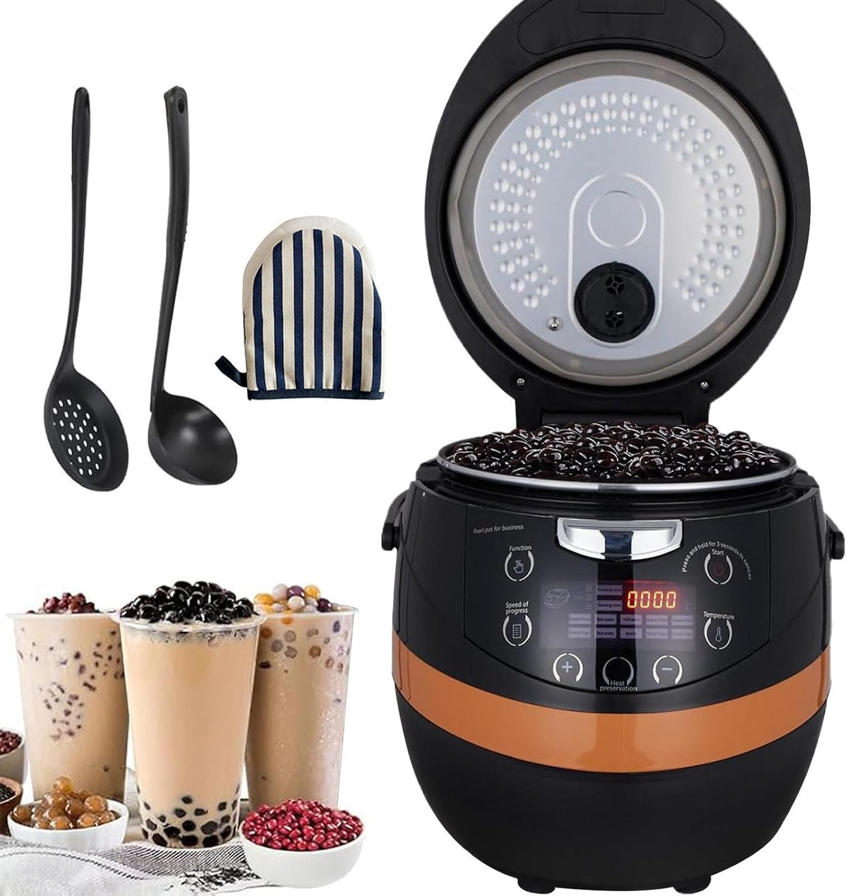 AUTUMFLATGAO machine à café, 8 L (max. 1,5 kg), 1350 W, 1350 W, 8 L, ABS + alliage d'aluminium, Noir, Machine à Boba Automatique Commerciale