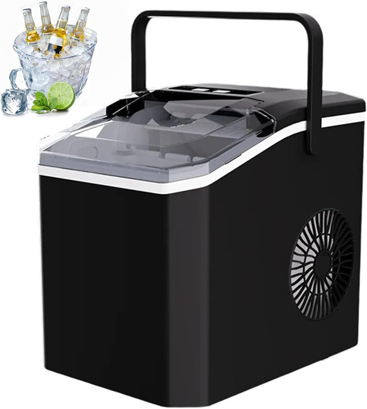 Générique machine à glaçons, 1,3 Litre, Noir, Portable, Glaçons en Six à Huit Minutes, Réservoir Deau, Nettoyage Par Simple Pression Dun Bouton
