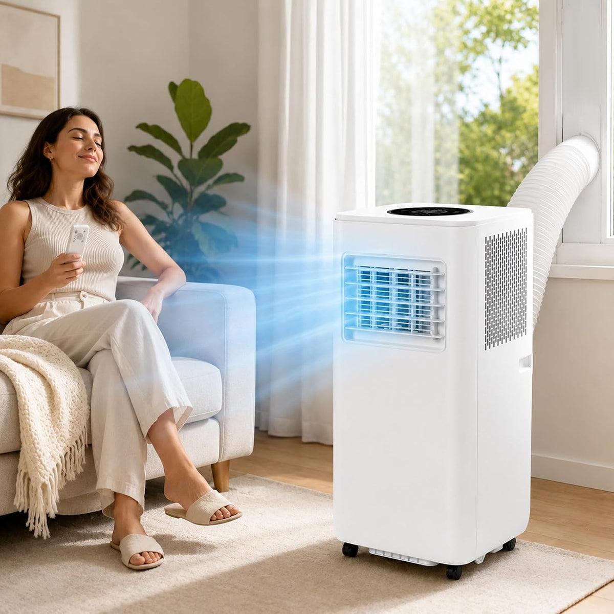 climatiseur portable AETEREOS, 13000 BTU, 3800 W, Blanc, Climatiseur Mobile Silencieux, Refroidissement, Déshumidification