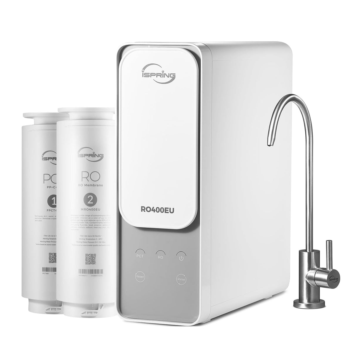 iSpring Filtres sous éviers, Noir, RO400EU Système Osmose Inverse sous Évier Réduction TDS