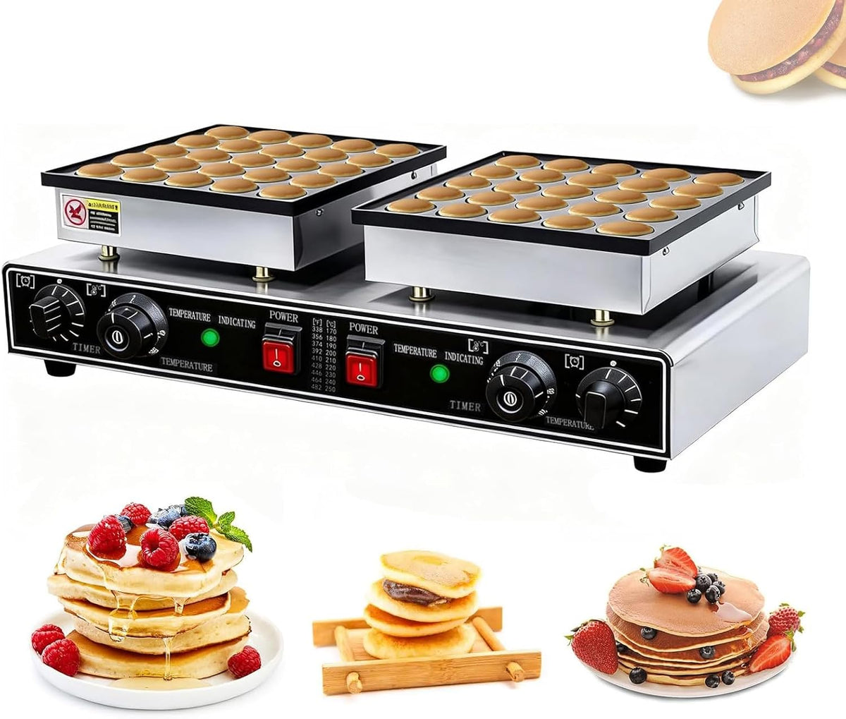 TYH gaufrier, 54 × 29 × 16,5 cm / 21,26 × 11,42 × 6,5 pouces, 850 W + 850 W, 220 V 50-60 Hz, 1800 W, Noir + argent, Professionnel 50 Trous