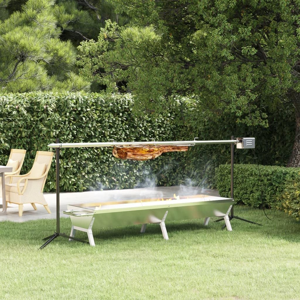QUAHEAS rôtissoire, 158 x 42 x 31 cm (L x l x H), acier inoxydable revêtu par pulvérisation., argenté., idéal pour le jardin