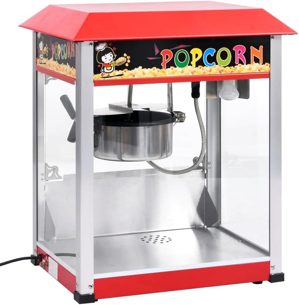 vidaXL Appareils à popcorn, 2,7 L, 1400 W, 220-240 V~, 50-60 Hz, rouge/Matériau : acier, alliage d'aluminium; verre trempé/Dimensions totales : 54,5