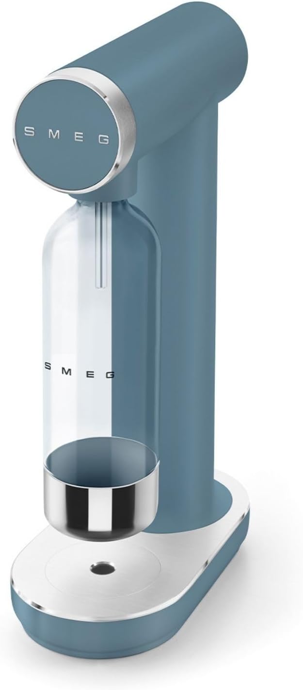 Smeg Machines à eau pétillante et sodas, 800 ml, Bleu, Machine à Eau Gazeuse et à Soda SKC01SBM, Bouton de Contrôle de Gazéification et Egouttoir