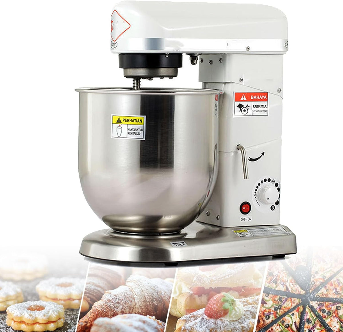 QUSYZD robot pâtissier, 10 L, 500 W, Argenté/Blanc, Professionnel sur Socle, 3 Vitesses avec Fonction Pulse