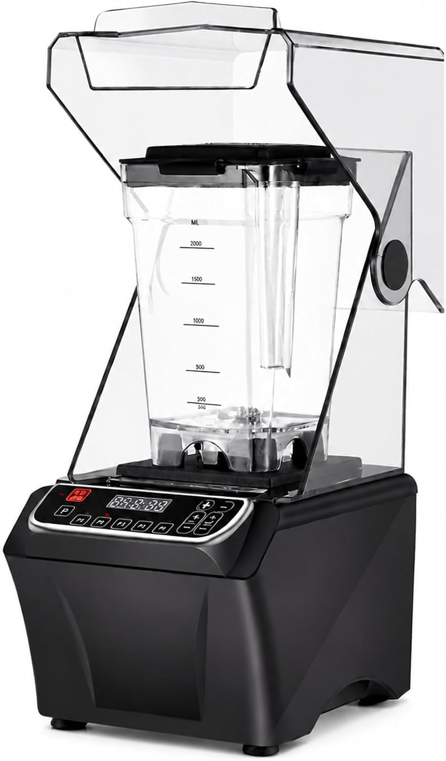 SHUMIAO blender, 2000 W, 2 L, 000 TR/Min, 2 L, Noir, pour Smoothie, Capot Anti-Bruit, à Smoothie avec Bol pour Boissons Glacées