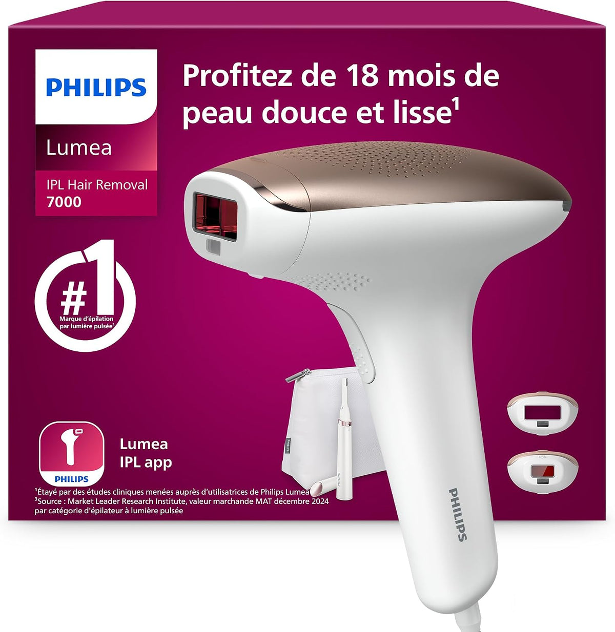 PHILIPS épilateur à lumière pulsée, Noir, Lumea série 7000, alternative à l'épilation laser, tondeuse-stylo Satin Compact