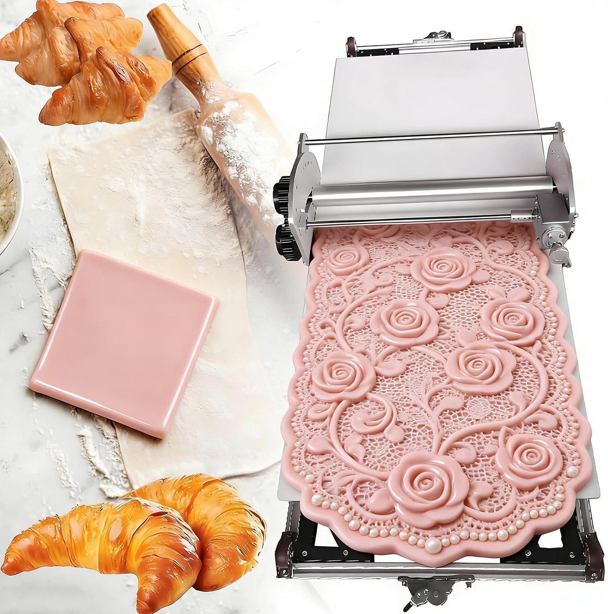 Soflightmok Machines à pâtes manuelles, 30Mm, Argenté, Laminoir à PâTe Professionnel, Grand Laminoir éLectrique 40'×17