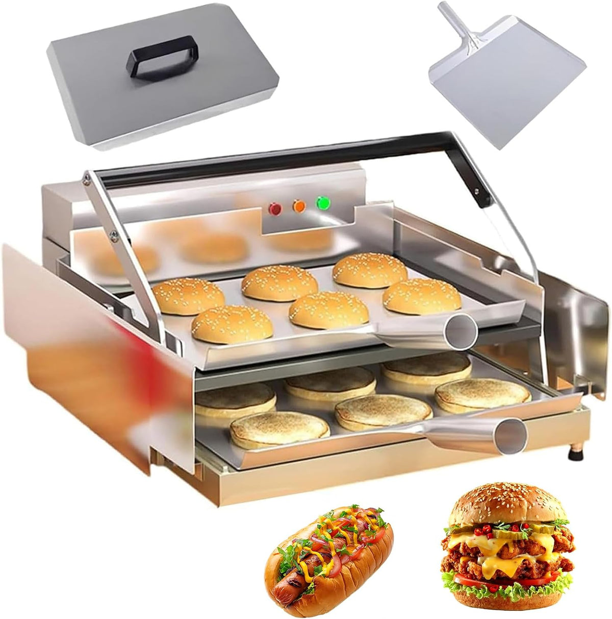 Machine Fours grille-pain, 800 W, Argenté, à Burger à Double Couche en Acier Inoxydable avec Minuterie, Température Réglable de 50-300℃(silver)