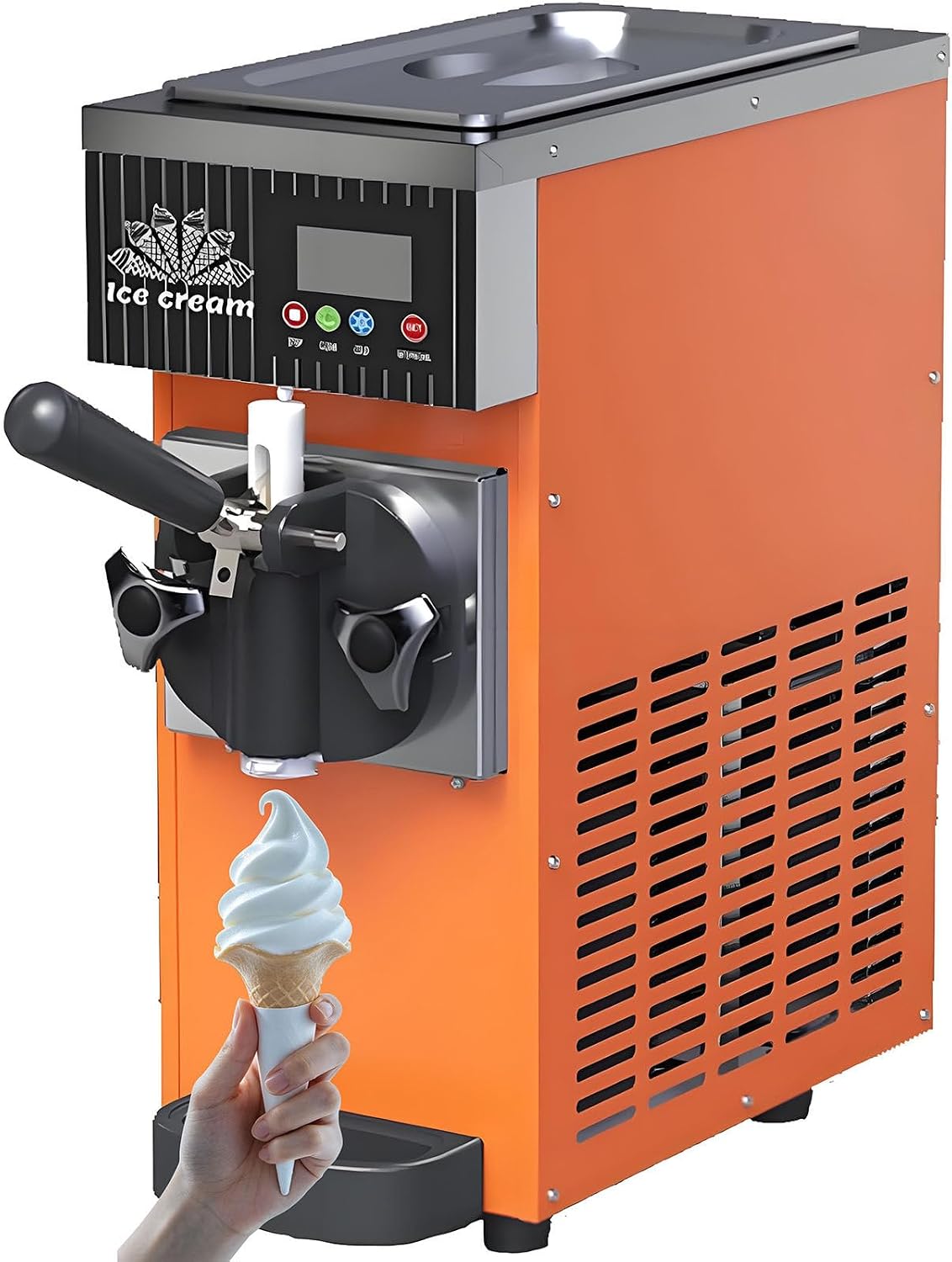 SHENGSHIYU sorbetière, 5 L, 450 W, Orange, Machine à Glace Mono Parfum, Professionnelle, Rendement 4- /H, Yaourtière