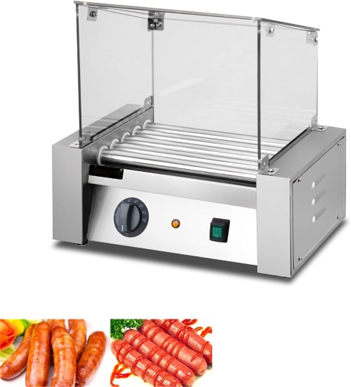 QUSYZD Petit électroménager, 410 x 250 x 410 mm, 700 W, Transparent, Machine à Hot-Dogs, 5 Rouleaux
