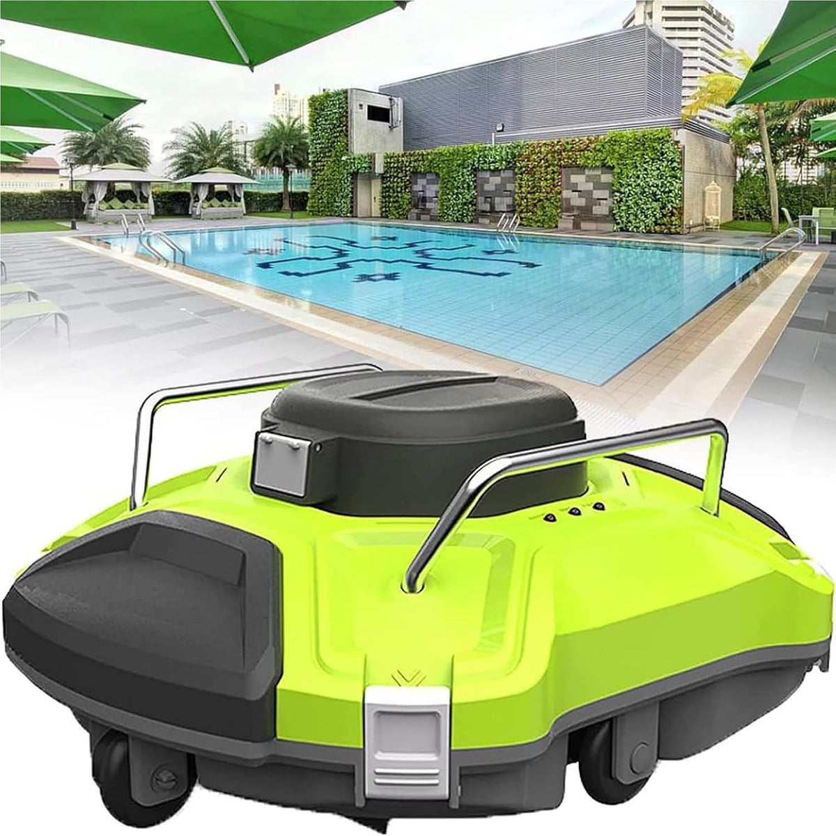 Robot Produits nettoyants, Noir, nettoyeur de piscine sans fil pour piscine hors sol/creusée, nettoyage sans effort