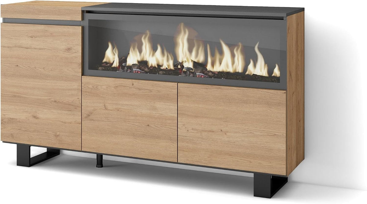 Skraut Home cheminée électrique, 107 cm de large, 32 cm de haut., 34w., Marron, Buffet Salon et Cuisine, Meuble de Rangement