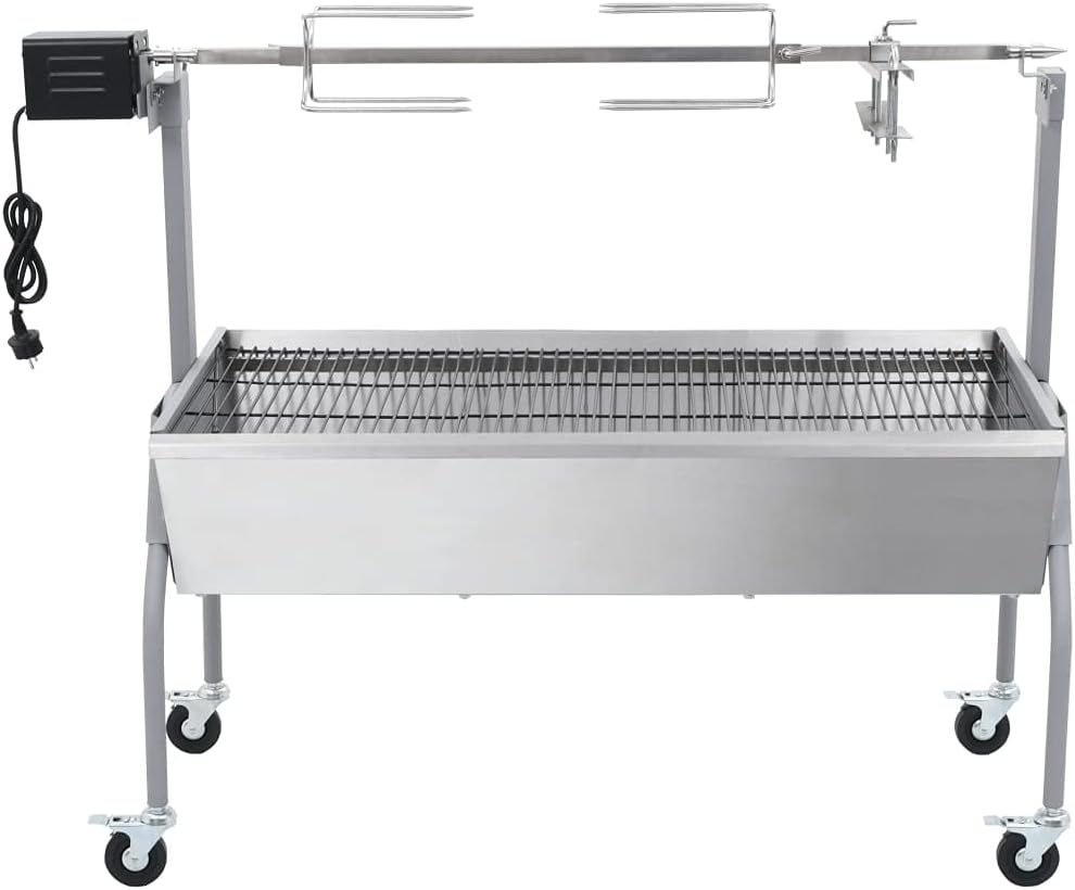 LKJVFCPW Grills électriques d'extérieur, 128,8 x 55,1 x 100,5 cm, Argenté, agneau et sauvage - Chariot de barbecue avec roulettes